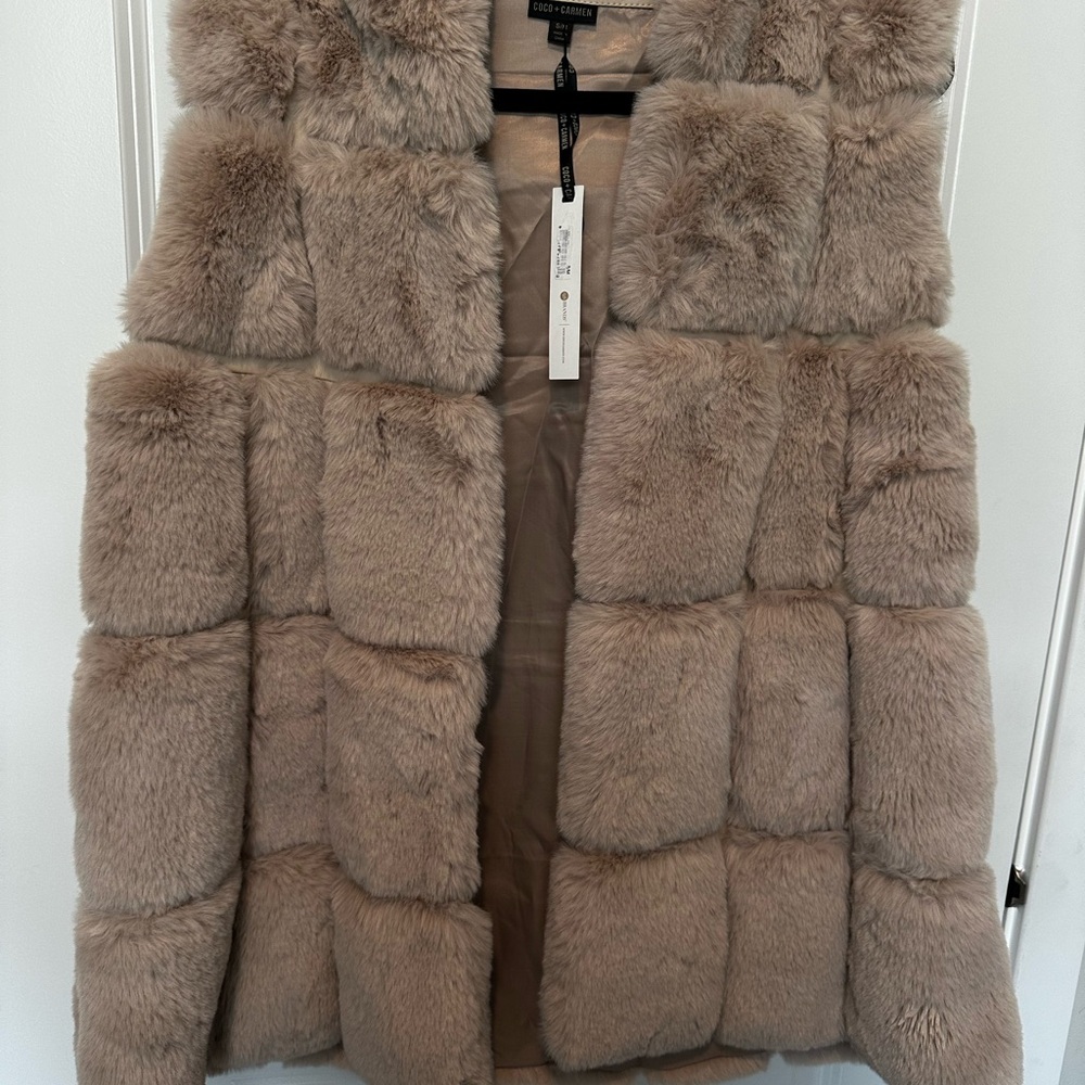 Coco + Carmen Taupe Faux Fur Vest